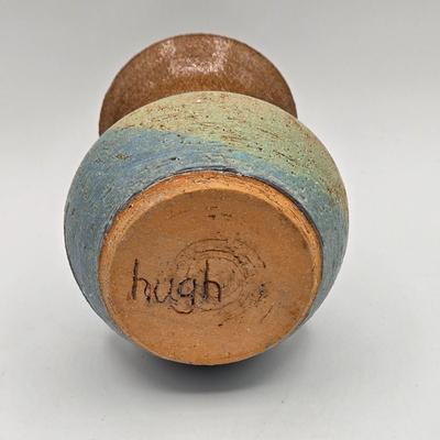 LOT 5X: Vintage Asian Carved Stone Grapes With Leaves, Metal Sculptures, and Signed Hand-Made Clay Vase