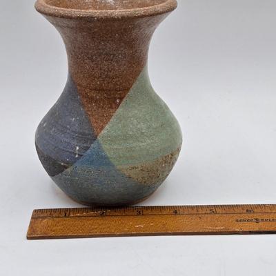 LOT 5X: Vintage Asian Carved Stone Grapes With Leaves, Metal Sculptures, and Signed Hand-Made Clay Vase