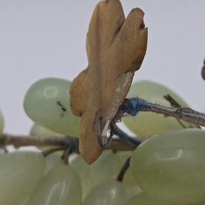 LOT 5X: Vintage Asian Carved Stone Grapes With Leaves, Metal Sculptures, and Signed Hand-Made Clay Vase