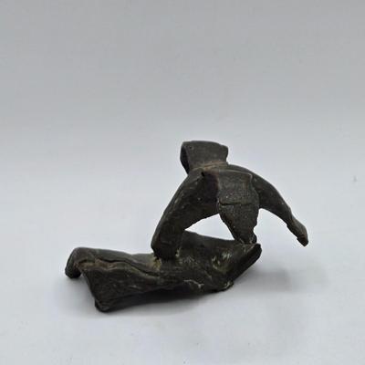 LOT 5X: Vintage Asian Carved Stone Grapes With Leaves, Metal Sculptures, and Signed Hand-Made Clay Vase