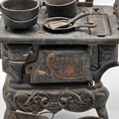 LOT 6X: Vintage Black Cast Iron Crescent Stove Salesman Sample and Antique Shoe Last for Cobbler Stand Cast Iron Child Size 5