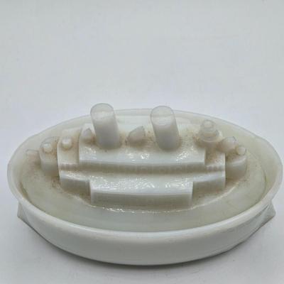 LOT 7X: Antique Milk Glass Battleship , Vintage Sailing Ship Cast Iron Bookend, and Two Vases