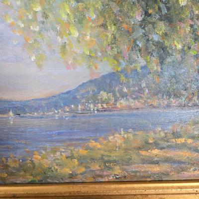 LOT 21L: "Late Summer at Nyack Beach View From Power House" Signed Oil Painting by Marylyn Vanderpool