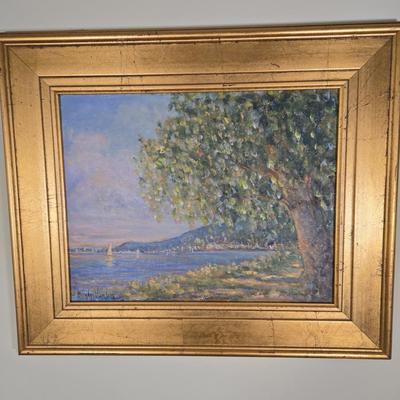 LOT 21L: "Late Summer at Nyack Beach View From Power House" Signed Oil Painting by Marylyn Vanderpool