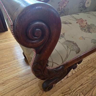 LOT 27L: Antique Couch With Ornate Carved Wood Trim