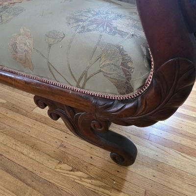 LOT 27L: Antique Couch With Ornate Carved Wood Trim