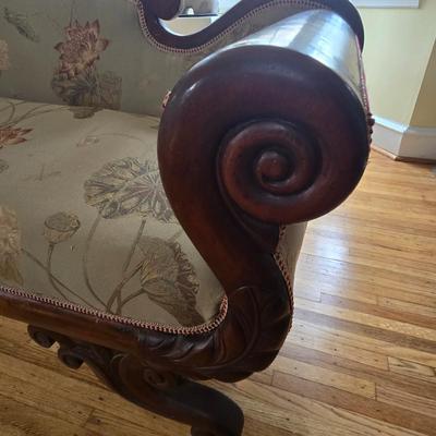 LOT 27L: Antique Couch With Ornate Carved Wood Trim