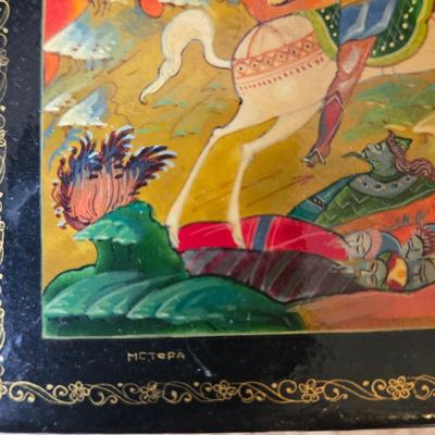 LOT 31K: Russian Khokhloma Lacquer Box, Japanese Handpainted Bowl, 2 Russian Lacquer Wooden Bowls, 2 Stone Carved Elephants , and Serving...