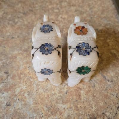 LOT 31K: Russian Khokhloma Lacquer Box, Japanese Handpainted Bowl, 2 Russian Lacquer Wooden Bowls, 2 Stone Carved Elephants , and Serving...