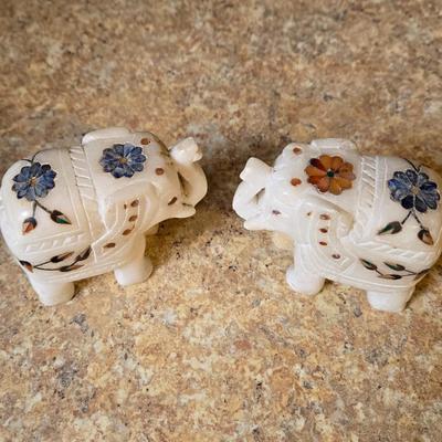 LOT 31K: Russian Khokhloma Lacquer Box, Japanese Handpainted Bowl, 2 Russian Lacquer Wooden Bowls, 2 Stone Carved Elephants , and Serving...