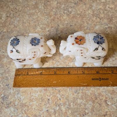 LOT 31K: Russian Khokhloma Lacquer Box, Japanese Handpainted Bowl, 2 Russian Lacquer Wooden Bowls, 2 Stone Carved Elephants , and Serving...