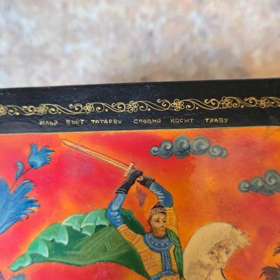 LOT 31K: Russian Khokhloma Lacquer Box, Japanese Handpainted Bowl, 2 Russian Lacquer Wooden Bowls, 2 Stone Carved Elephants , and Serving...