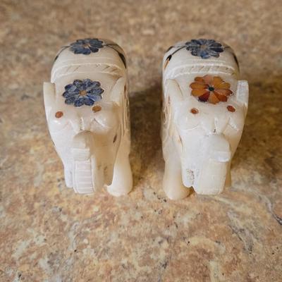 LOT 31K: Russian Khokhloma Lacquer Box, Japanese Handpainted Bowl, 2 Russian Lacquer Wooden Bowls, 2 Stone Carved Elephants , and Serving...