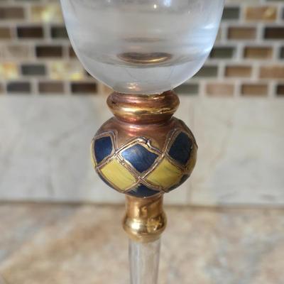 LOT 34K: Set of 12 Pasabahce Circle Art of Glass Gold Rim Glasses, Set of 7 Fostoria Classic Gold Water Goblets, and Set of 4 Artland...