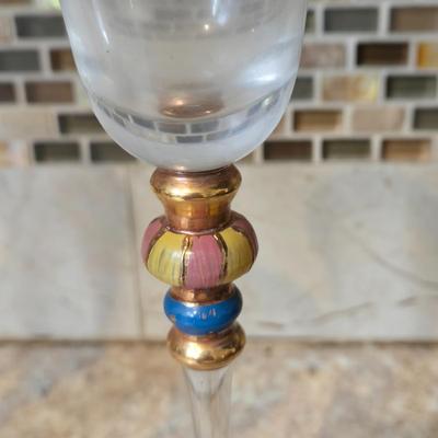 LOT 34K: Set of 12 Pasabahce Circle Art of Glass Gold Rim Glasses, Set of 7 Fostoria Classic Gold Water Goblets, and Set of 4 Artland...