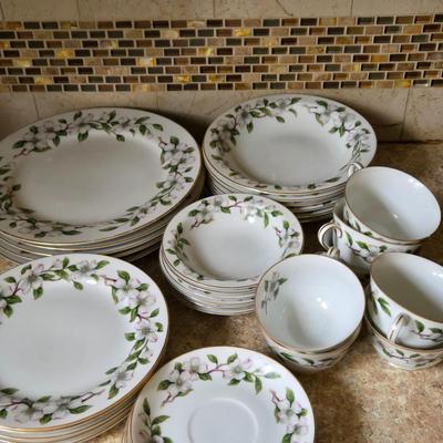 LOT 35K: Wentworth " Dogwood" Gold Rimmed China Set