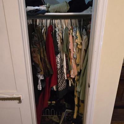 LOT 98Y: Women's Closet Contents With Multiple Items Such as Clothing, Shoes, Belts ; Photos Just Show a Small Sample of Contents
