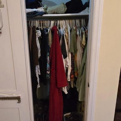 LOT 98Y: Women's Closet Contents With Multiple Items Such as Clothing, Shoes, Belts ; Photos Just Show a Small Sample of Contents