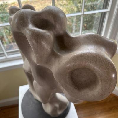 LOT 112L: Abstract Stone Sculpture Signed By Jeff Burtch (JB) w/ Pedestal