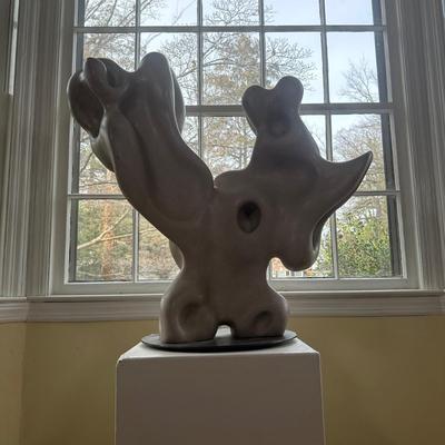 LOT 112L: Abstract Stone Sculpture Signed By Jeff Burtch (JB) w/ Pedestal