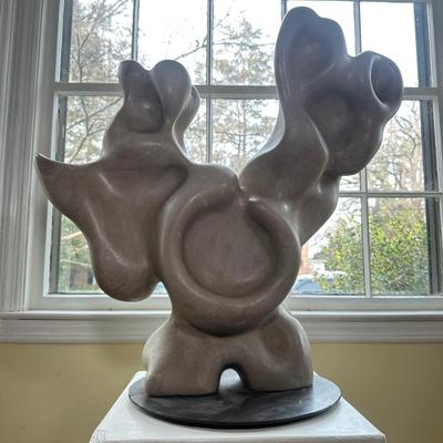 LOT 112L: Abstract Stone Sculpture Signed By Jeff Burtch (JB) w/ Pedestal
