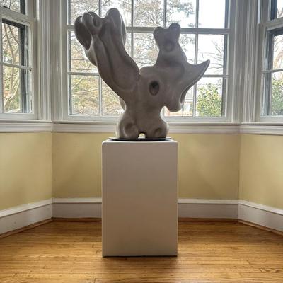 LOT 112L: Abstract Stone Sculpture Signed By Jeff Burtch (JB) w/ Pedestal
