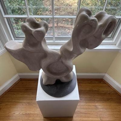 LOT 112L: Abstract Stone Sculpture Signed By Jeff Burtch (JB) w/ Pedestal