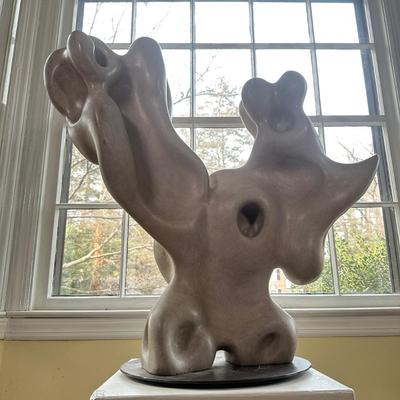 LOT 112L: Abstract Stone Sculpture Signed By Jeff Burtch (JB) w/ Pedestal