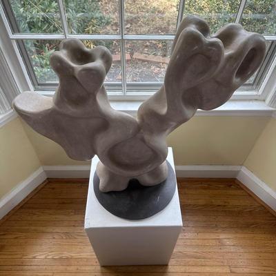 LOT 112L: Abstract Stone Sculpture Signed By Jeff Burtch (JB) w/ Pedestal