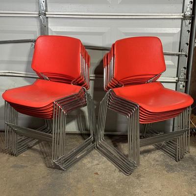 LOT 157G: Vintage Mid Century Modern Matrix Krueger Stackable Chairs Set Of 14