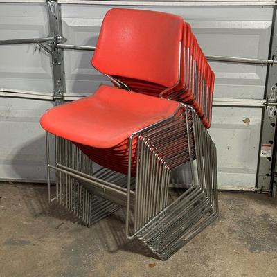 LOT 157G: Vintage Mid Century Modern Matrix Krueger Stackable Chairs Set Of 14
