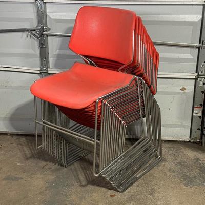 LOT 157G: Vintage Mid Century Modern Matrix Krueger Stackable Chairs Set Of 14
