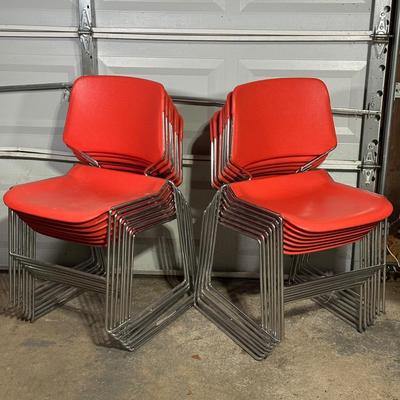 LOT 157G: Vintage Mid Century Modern Matrix Krueger Stackable Chairs Set Of 14