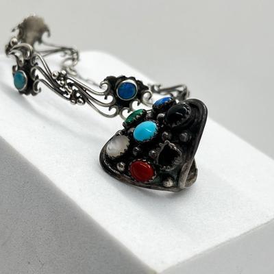 LOT 161J: Sterling Silver Turquoise Bracelet and Ring - Size 7