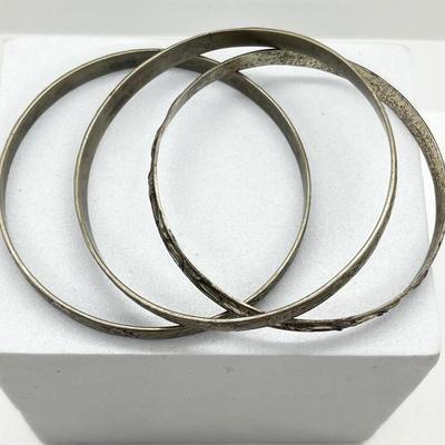 LOT 162J: 3 Vintage Sterling Silver Bangel Bracelets - Dane Craft and More - 39.2 Grams