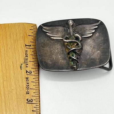 LOT 163J: Vintage Sterling Silver Medical Belt Buckle - 44.9 Grams