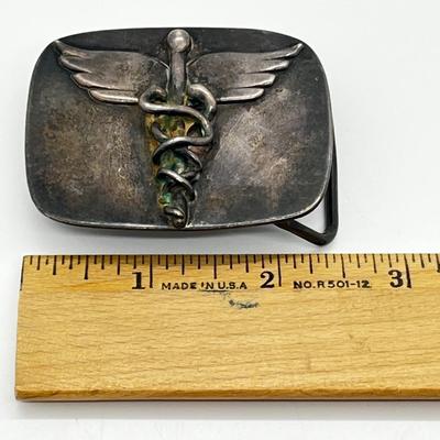 LOT 163J: Vintage Sterling Silver Medical Belt Buckle - 44.9 Grams