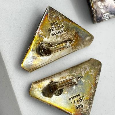 LOT 165J: Sterling Silver Pin/Brooch and Clip On Earrings marked Taxco Mexico