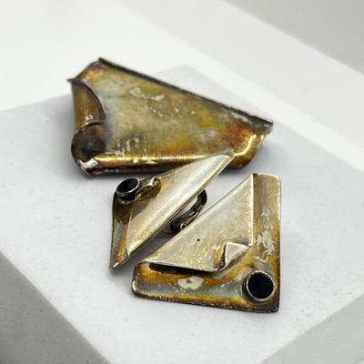 LOT 165J: Sterling Silver Pin/Brooch and Clip On Earrings marked Taxco Mexico