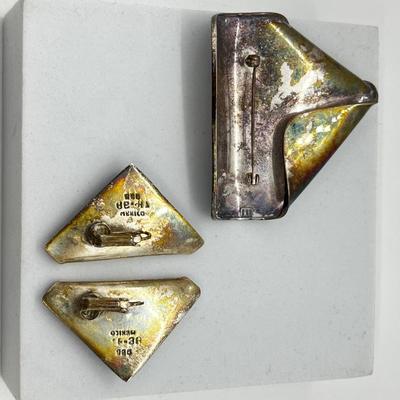 LOT 165J: Sterling Silver Pin/Brooch and Clip On Earrings marked Taxco Mexico
