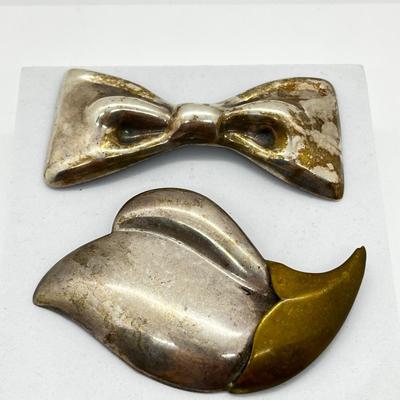 LOT 168J: Two Large Vintage Taxco Mexico Sterling Silver Pins/Brooches