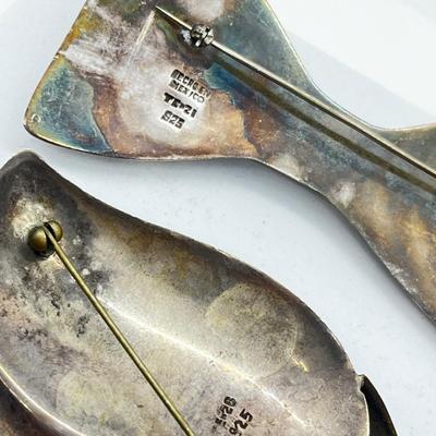 LOT 168J: Two Large Vintage Taxco Mexico Sterling Silver Pins/Brooches