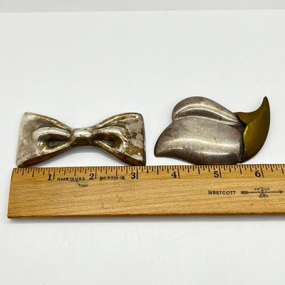 LOT 168J: Two Large Vintage Taxco Mexico Sterling Silver Pins/Brooches