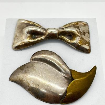 LOT 168J: Two Large Vintage Taxco Mexico Sterling Silver Pins/Brooches