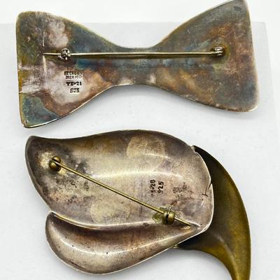 LOT 168J: Two Large Vintage Taxco Mexico Sterling Silver Pins/Brooches