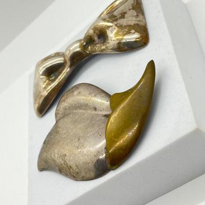 LOT 168J: Two Large Vintage Taxco Mexico Sterling Silver Pins/Brooches