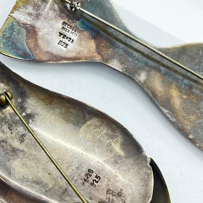 LOT 168J: Two Large Vintage Taxco Mexico Sterling Silver Pins/Brooches