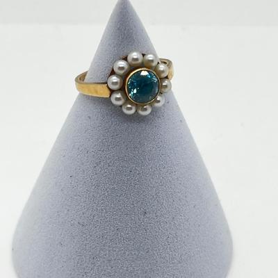 LOT 172J: 14K Yellow Gold, Topaz and Pearl Ring - Size 7 - 3.1 GTW