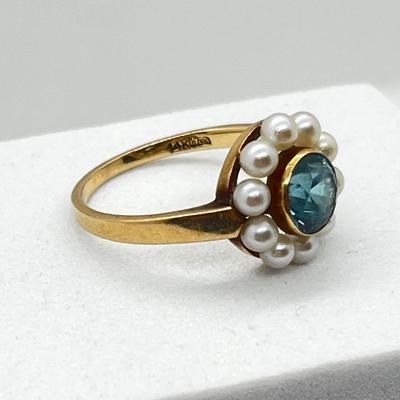 LOT 172J: 14K Yellow Gold, Topaz and Pearl Ring - Size 7 - 3.1 GTW