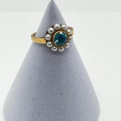 LOT 172J: 14K Yellow Gold, Topaz and Pearl Ring - Size 7 - 3.1 GTW